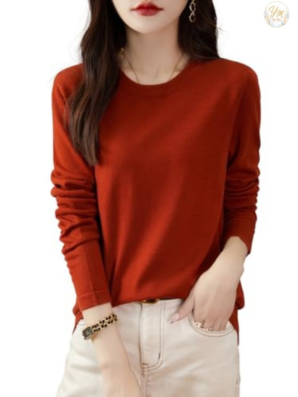 100% Merino Wool Women's Crewneck Long Sleeve Pullover Sweater Base Layer,